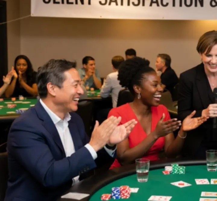 Groupe de participants souriants après un évènement poker